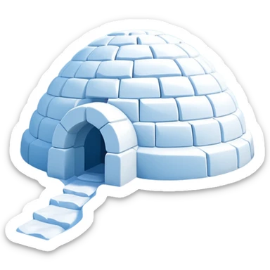A traditional snow igloo on a vast snowy plain under a clear blue sky. Soft sunlight casts gentle shadows across the snow. The igloo has a small entrance tunnel and compacted snow blocks forming its dome. Realistic Arctic environment, crisp atmosphere, calm winter feeling. sticker