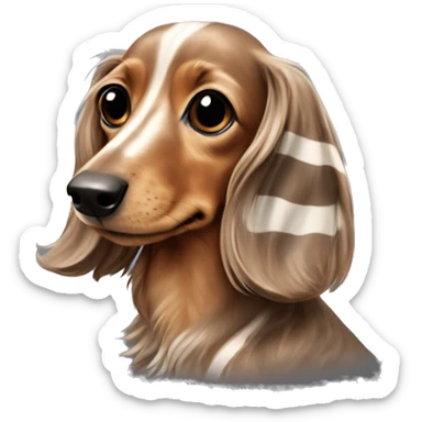 brown creme dapple long haired dachshund with striped pullover sticker