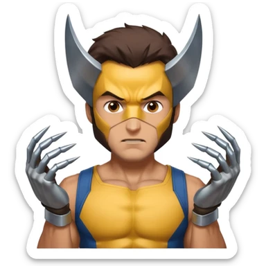 Make a man with brown eyes wearing a wolverine costume, with claws on his hands, who is wondering? sticker