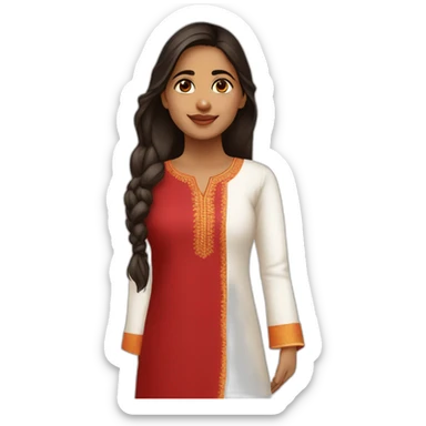indian girl wearing full sleeve blood red kurti and white pajama sticker
