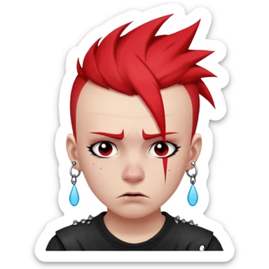 ["Punk youth with red mohawk, tears running down cheeks."] sticker