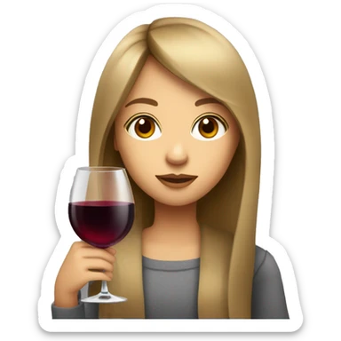 Girl with light brown long hair and bangs and grey eyes drinking red wine  sticker