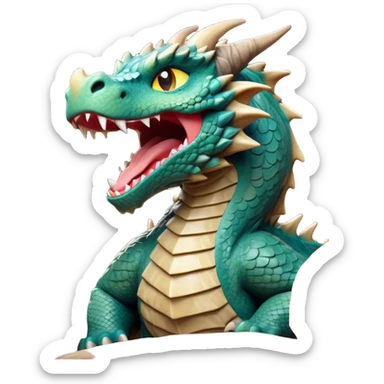 Cinematic Cute Yawning Giant Rock Dragon Portrait Emoji, Head tilted slightly with a dramatic, wide-open yawn, revealing a colossal, rugged body with weathered, rock-like scales and subtly drooping, earthy features rendered in authentic, stony texture; high shine, relaxed yet powerful, styled with a dash of timeless geological charm, soft glowing outline, capturing the essence of a sleepy but stoic rock behemoth ready to settle into an ancient, enduring slumber! sticker