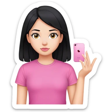 A girl with black hair and pink t shirt sticker
