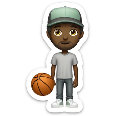 Skinny white boy with greenish brownish eyes with shaggy brown hair with a basketball hat and grey tee shirt and dark grey jeans sticker
