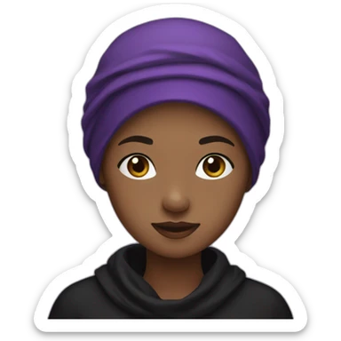 A girl with an black dress and purple sweather and Black headscarf sticker
