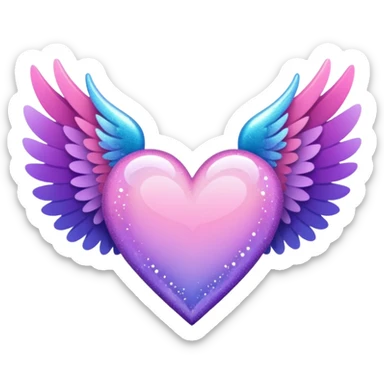 ombré heart with big full pastel wings with glitter and sparkles sticker