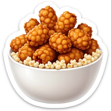 Korean Fried Chicken Cinematic Realistic Korean Fried Chicken Dish Emoji, depicted as bite-sized popcorn chicken pieces generously coated in a glossy, spicy sauce, rendered with crisp textures and dynamic, appetizing lighting. sticker