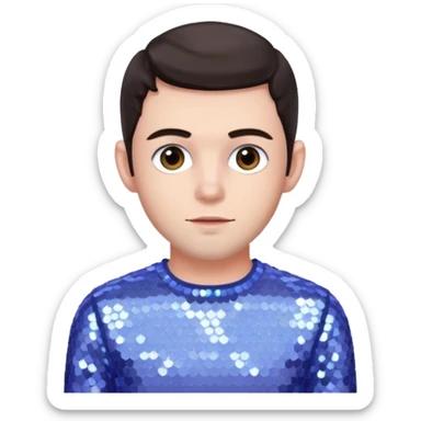 Jonathan Bailey with dark brown hair, pale periwinkle sequin outfit sticker