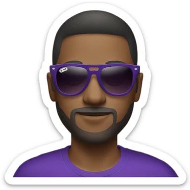 DJ with rayban sunglasses and a purple t shirt sticker