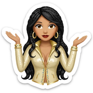 Trina Braxton with long jet black hair, cream sequin outfit sticker