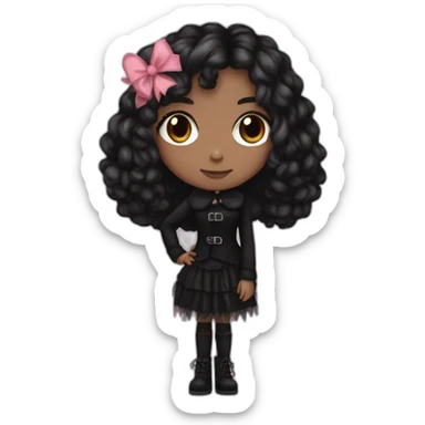 Pink and black gothic clothes, light Brown skin girl, full body, long hair, red and black hair sticker