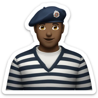 french man wearing a black beret and a classic marinière (striped) shirt with white and navy blue stripes. sticker