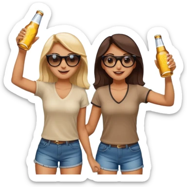 Girls cheers bottled beers together on a dock on a lake sticker