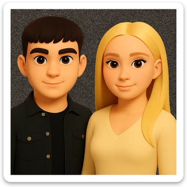 Make the people in the image stand slightly farther apart from each other, preserving the original style and background. sticker