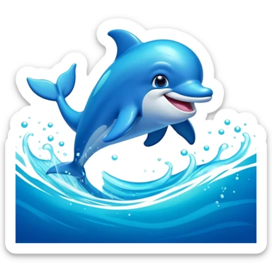 Cinematic Adorably Playful Dolphin Portrait Emoji, Bouncing joyfully through sparkling turquoise waves with a sleek, streamlined body of glossy blue skin, a wide, infectious smile, and bright, twinkling eyes that radiate pure delight, Simplified yet charmingly exuberant features, highly detailed, glowing with a radiant, bubbly aquatic glow, high shine, energetic and heartwarming, stylized with an air of whimsical ocean fun, soft glowing outline, capturing the essence of a super cute dolphin that seems ready to leap out of the screen spreading joy! sticker