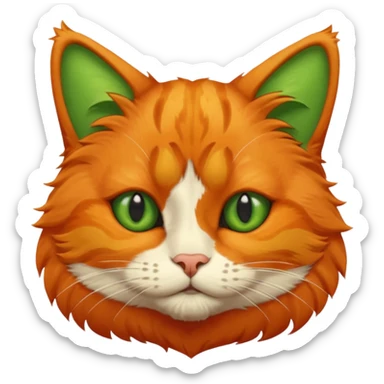 try orange cat missing his right eye and has a green left eye, with an orange patch of fur near his nose sticker