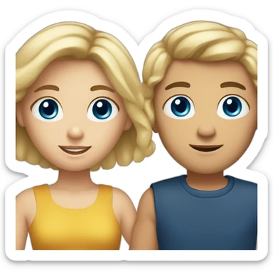 blonde girl with tan skin and blue eyes holding hands with boy with brown hair and hazel eyes sticker