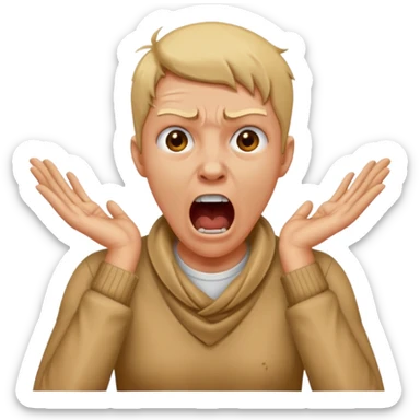 a bust of a person with both their hands around their neck with a face yelling sticker