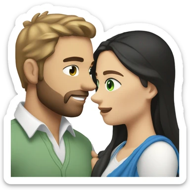 White man BROWN beard and blue eyes and BROWN hair hugging white woman with long straight black hair and green eyes sticker