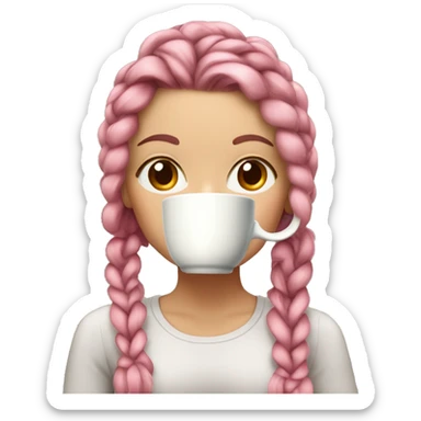 White girl with braided pink and burgundy hair and hazel eyes drinking coffee sticker