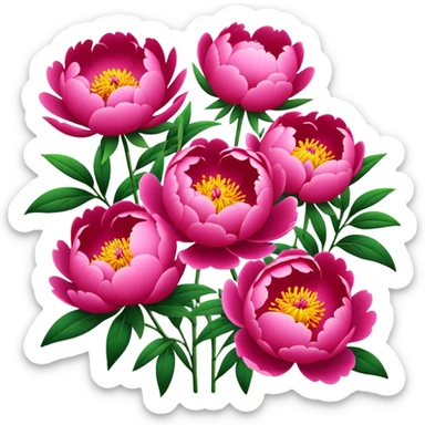 Luoyang Peony Festival colorful flowers park, simplified emoji style with bold outlines and bright colors, cartoon style blooming pink and red peonies sticker