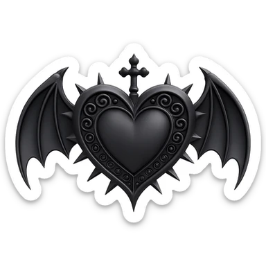 Add gothic bat wings to the black gothic heart with metallic spikes in 3D emoji style, no background. The style is 3D emoji but fallback to general editor as 3D emoji style does not support editing. sticker