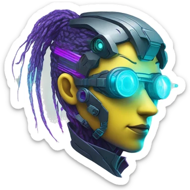 Secret human yellow emoji face agent with  cyberpunk elements with a spyglass scanning looking reviewing multicolor lines of code, cyan and purple colors, only upper body portrait sticker