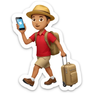 Tourist Character in Red Shirt Moving with purpose through the terminal. sticker