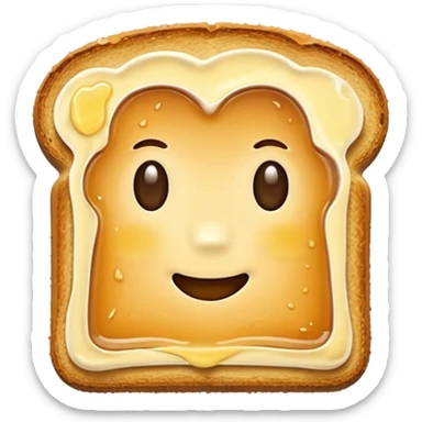 Golden brown single piece of toast with a light yellow melted butter piece sticker