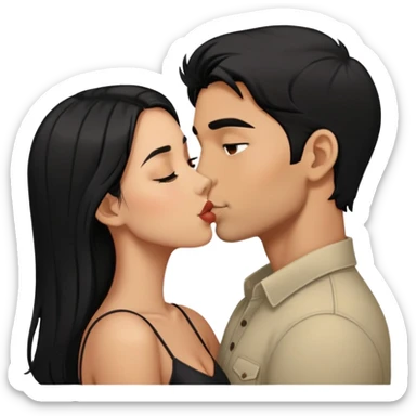 Tan girl with black hair kissing same skintone man with short hair  sticker