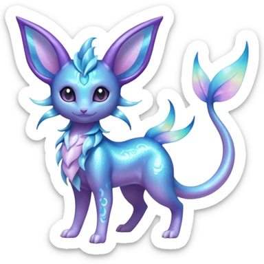Shiny Sparkly Bioluminescent Glowing Espeon-Lumineon-Vaporeon-Amaura-Dragonair-Sylveon-Fakémon-hybrid-creature (full body)  sticker