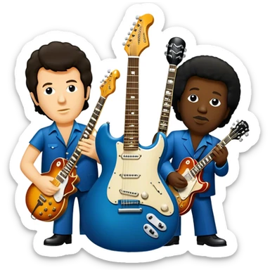 Icon for Blues Music: collage of legendary blues artists. Gary Moore, Eric Clapton, B.B. King and Joe Cocker. Represented by silhouettes or symbolic items like guitars, microphones, or music notes, reflecting the soulful energy of blues music. Transparent background. sticker