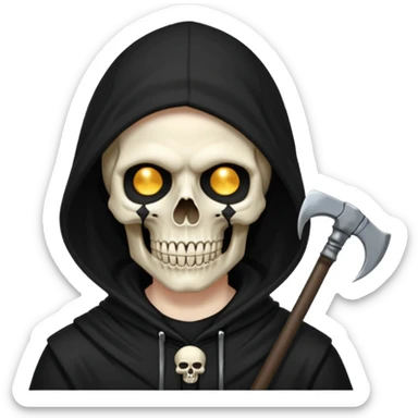 zoomed black hood skull scythe sticker