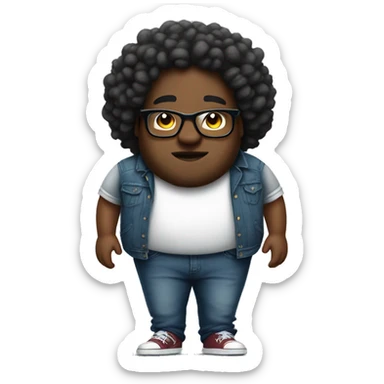 black fat guy with curly hair, wearing baggy jeans and glasses hip hop style sticker