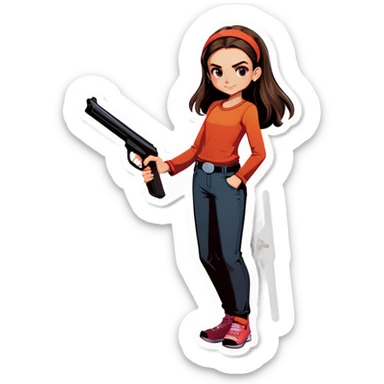 Girl having a gun  sticker