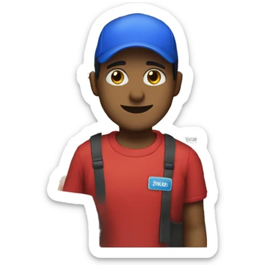 Cooperativa Obrera supermarket cashier with a red shirt and a blue cap sticker
