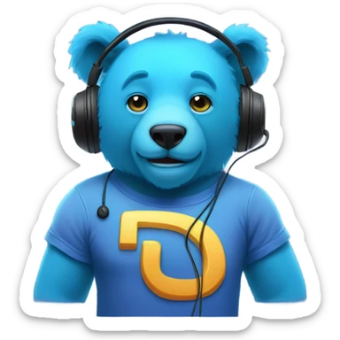 blue neon bear wearing gaming headset and hsirt that says SmiZZy sticker
