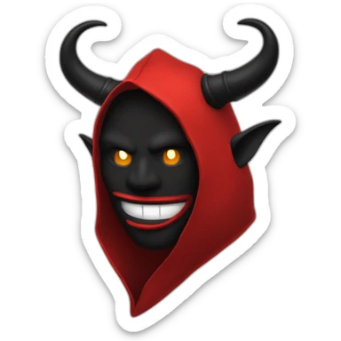 tete rouge sous capuche noir avec corne de diable rouge sticker