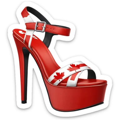 Pair of realistic 10 inch platform high heel sandals, with a canadian flag repeated pattern, still life view sticker
