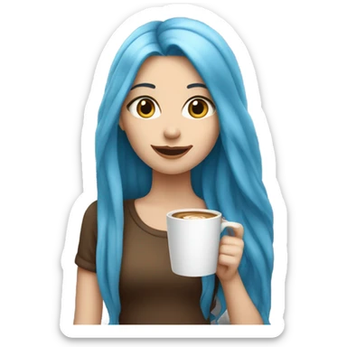 white skin girl with blue long hair drinking coffee sticker