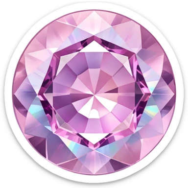 round cut kunzite gem with pale pink pastel hues and swirling holographic color play sticker