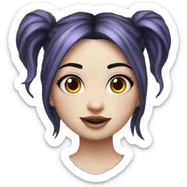 Hyperrealistic Frontal view curvy emo girl sits white skirt striped stockings hands up sticker