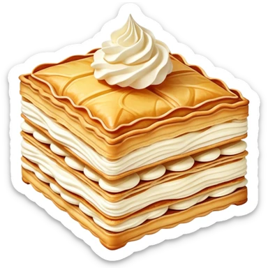 mille-feuille-cinematic-realistic-mille-feuille-dessert-emoji,-depicted-as-a-rectangular delicate-pastry-composed-of-two-crisp-layers-of-puff-pastry-with-a-rich-cream-filling,-rendered-with-intricate-textures-and-elegant,-soft-lighting. Please only show two layers only. sticker