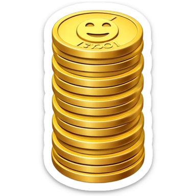 Clash of Clans aesthetic: Cinematic Playful Pixel 3D Coin Stack Portrait Emoji, rendered in a 3D vector-style similar to standard emojis with minimal shading and bold, simplified shapes. A compact, distinct form with signature details, softly glowing with a pixelated adventure charm. Simplified yet unmistakably iconic, highly detailed and consistent, glowing with a soft radiance and high shine. Stylized with a touch of classic pixel-art charm and a soft glowing outline, capturing the essence of a beloved gaming relic with a friendly, playful manner! sticker