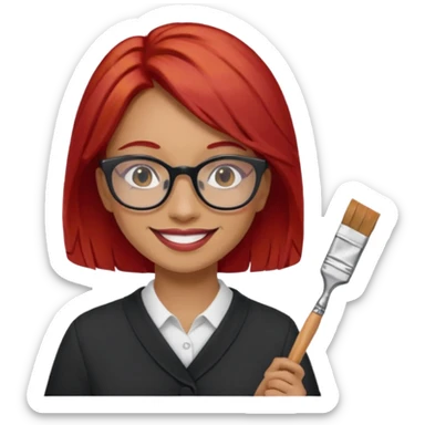 Painting Hold. Women painting smilling   Cheveux roux lunette sticker