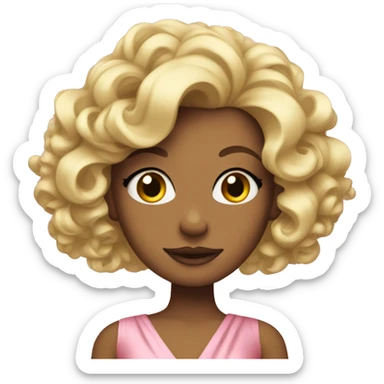 Blonde girl with big curls and pink ballgown sticker