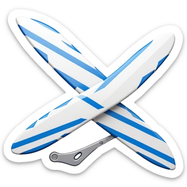 Minimalist white Salomon XT-6 with blue signature Salomon stripe across the middle, one positioned behind the other, iOS emoji style, completely white except for the distinctive colored middle stripe sticker