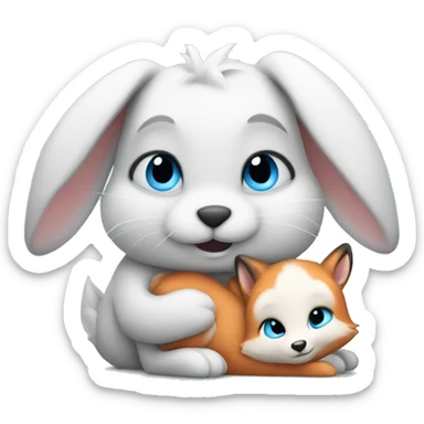 bunny with blue eyes and a fox hugging cute sticker