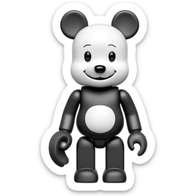 Bearbrick figure with KAWS style but with a happy smile instead of X eyes, simplified toy bear shape with articulated limbs sticker